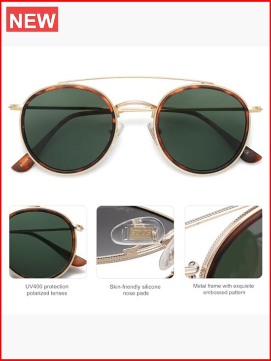Retro Vintage Round Polarized Sunglasses Double Bridge display picture 2